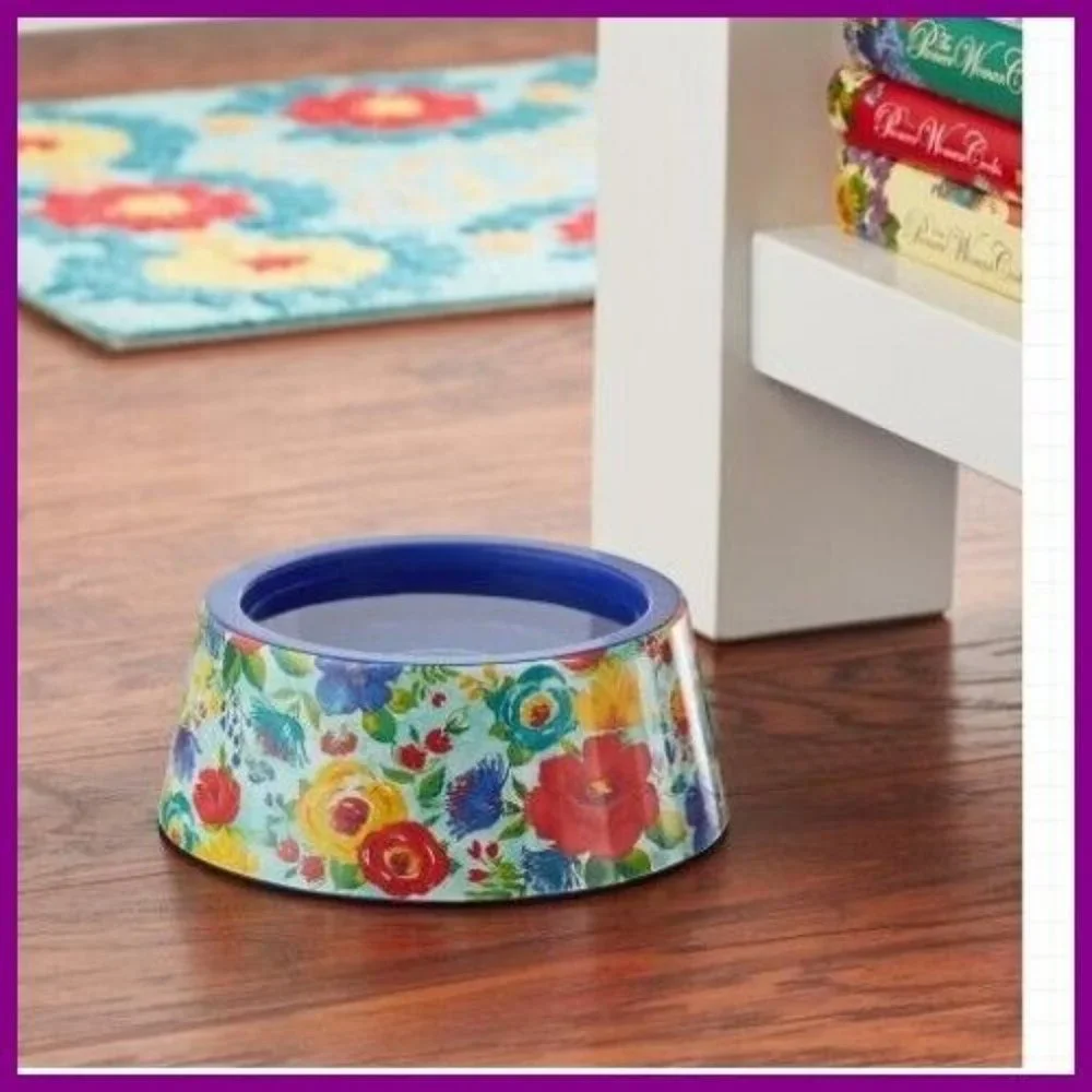NWT Pioneer Woman Delaney Floral Pet Dog Cat Bowl Medium Size 22 oz Melamine Gri